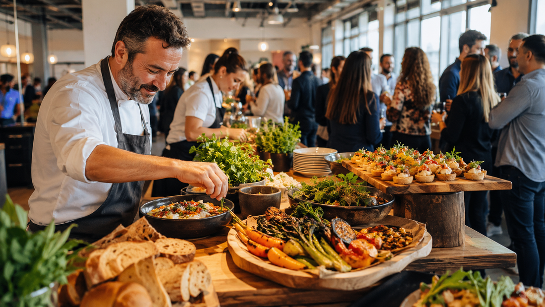 Chef traiteur en animation culinaire lors d’un événement d’entreprise