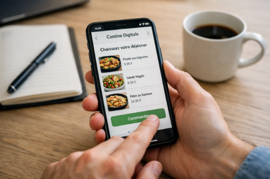 Cantine digitale en entreprise avec repas commandés en ligne et livrés au bureau
