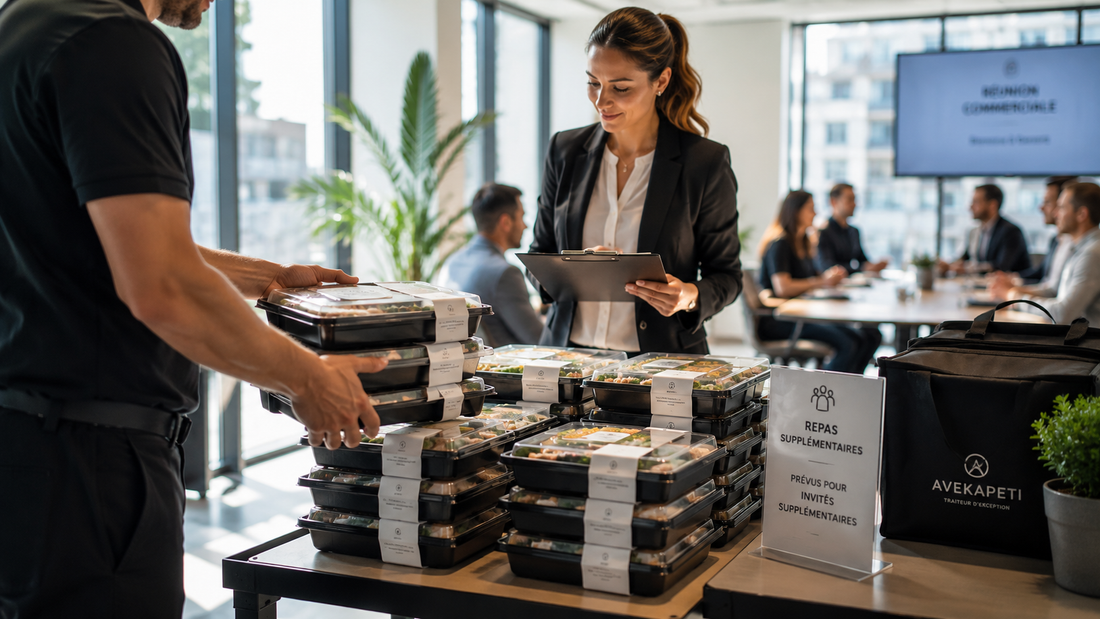 Plateaux repas supplémentaires prévus pour une réunion d'entreprise.