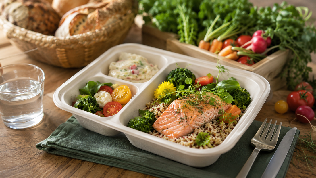 Plateau repas RSE composé de produits frais et de saison